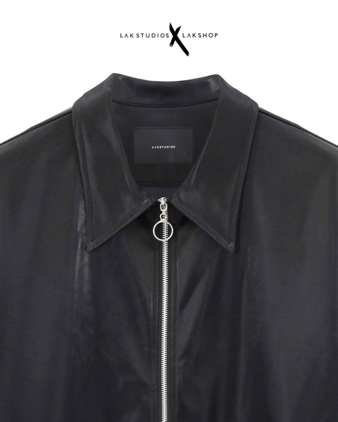 Áo Lak Studios Light Black Faux Leather Zipper Boxy Shirts