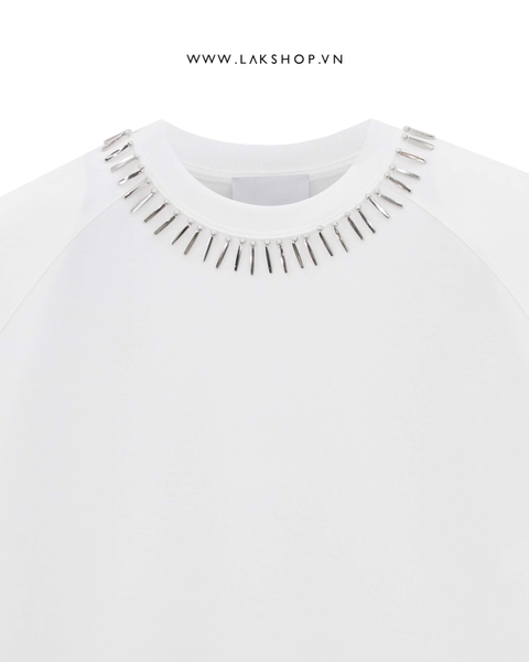 Oversized White with Metal Neck Shoulder Padding T-shirt