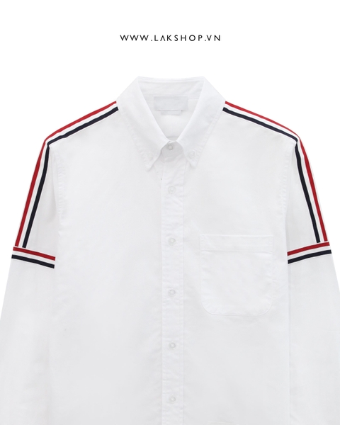 T.B White Oxford Seamed Elastic Stripe Classic Shirt