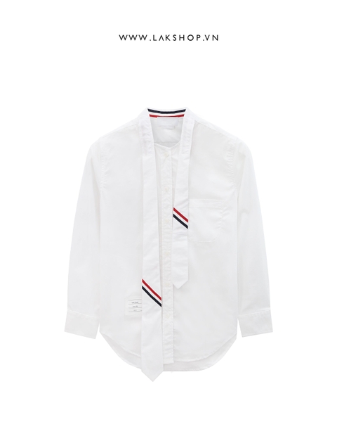 T.B White Poplin with Tie-Detailed Shirt