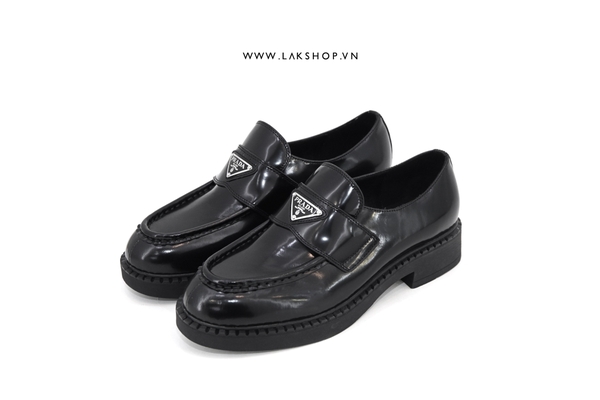 Pr@da Chocolate Brushed Leather Loafers