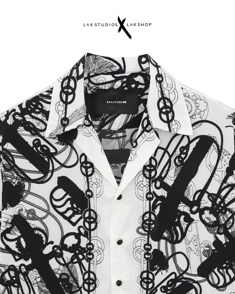 Áo Lak Studios Black Baroque Print Silk Shirt