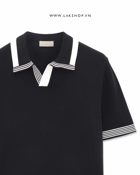 Áo Black Knit V-Neck Polo Shirt