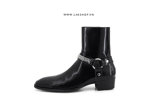 Sajnt Laurent Chain Wyatt Harness Boots in Smooth Leather