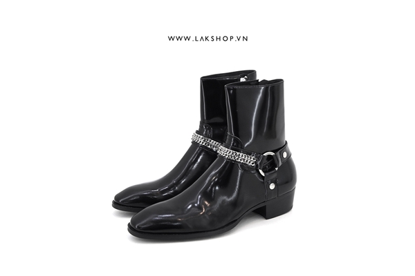 Sajnt Laurent Chain Wyatt Harness Boots in Smooth Leather