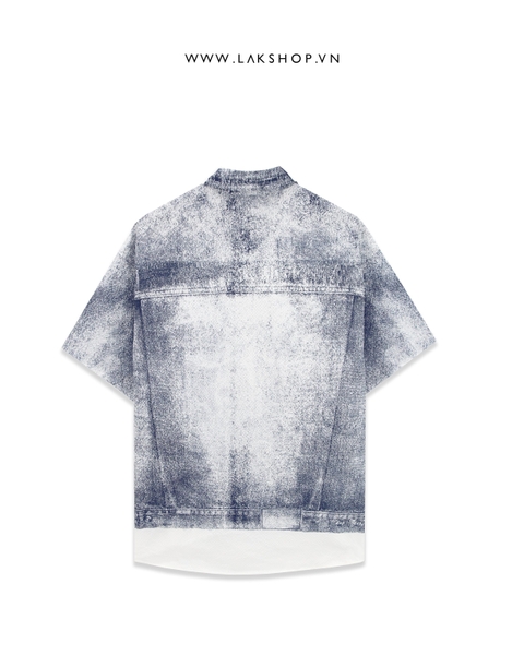 Oversized White Print Fake Denim Short-Sleeve Shirt