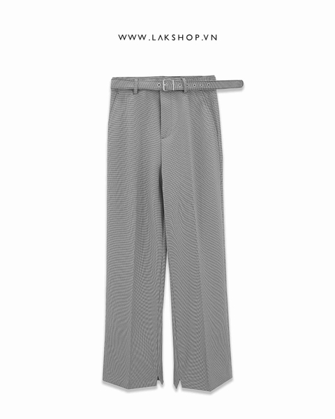 Houndstooth Straight Check Belted Trousers