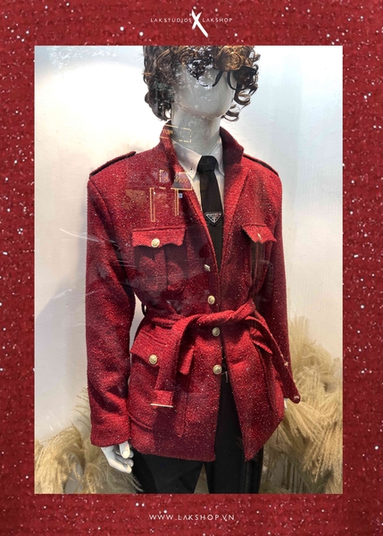 Áo Lak Studios Red Glitter Tweed Jacket cs9
