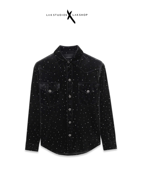 Áo Lak Studios Polka-Dot Velvet Black Shirt