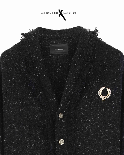 Áo Lak Studios Bling Tweed Tassels Black Cardigan cs2