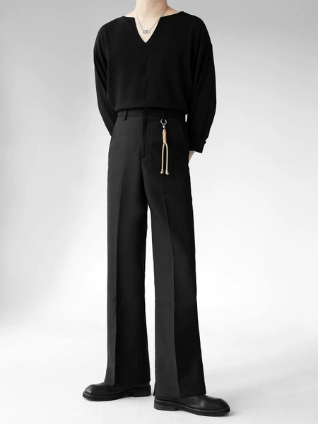 Black with Keychain Loose Fit Flared Pants