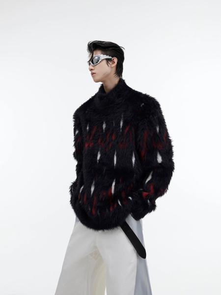 Black Faux Fur Red Dot Sweater cs2