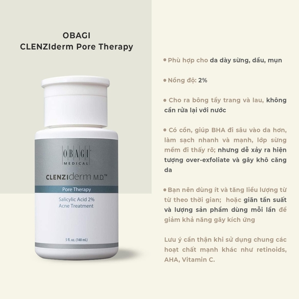 Tẩy tế bào chết hoá học Obagi BHA Clenziderm MD Pore Therapy 2% Salicylic  Acid Kissme Cosmetics