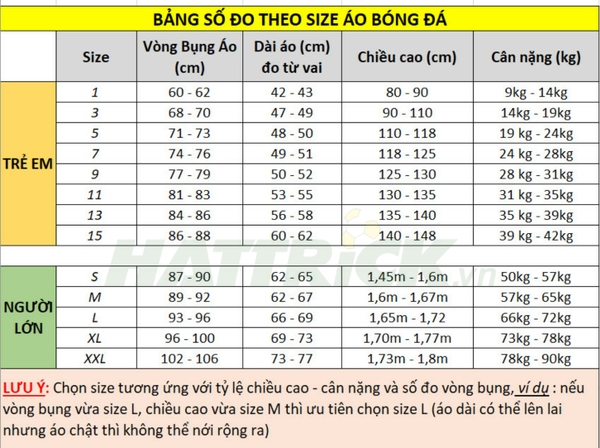 cách chọn size áo bóng đá