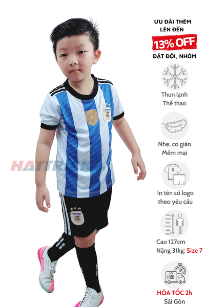 Quần áo bóng đá trẻ em tuyển Argentina 2023 màu trắng