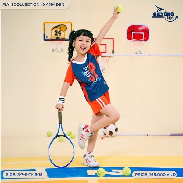 quần áo thể thao trẻ em Beyono Fly 2 xanh đen