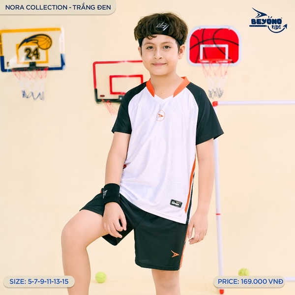 Quần áo thể thao trẻ em Beyono NORA trắng đen