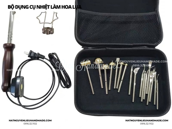 Bộ dụng cụ làm hoa lụa hoa vải 17 thanh nhiệt tạo hình cán gỗ (full hộp)