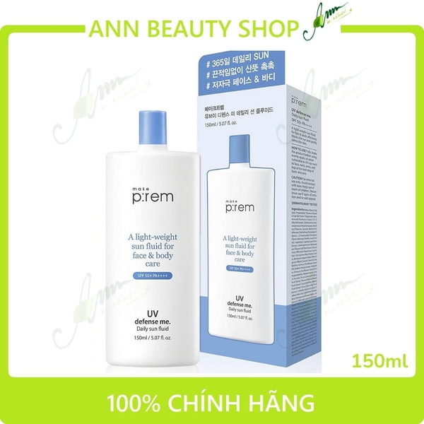Kem Chống Nắng Dạng Lai Make P:rem UV defense me. Daily sun fluid 150ml (bản mới upgrade)