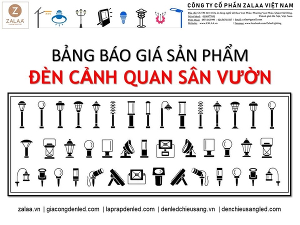 Bảng Báo Giá Đèn LED Cảnh Quan Sân Vườn ZALAA 2023