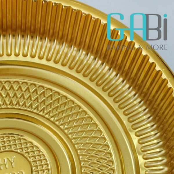 Set 10 khay nhựa tròn vàng đựng bánh 800g (22*3.2cm) GABI