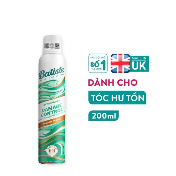 Gội Khô Batiste Dành Cho Tóc Hư Tổn Dry Shampoo Damage Control 200ml