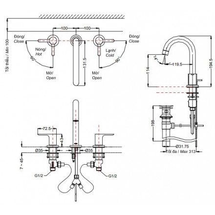 Vòi Lavabo TOTO TLS01201B 3 Lỗ - Showroom Đại Hoàng Dương