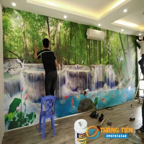 Thi công giấy dán tường 3D tạo cảm giác thoải mái, mát mẻ