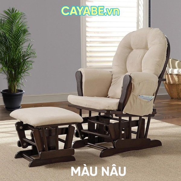 Ghế lắc thư giãn CAYABE cực êm có gác chân cho mẹ bầu và người lớn màu nâu be