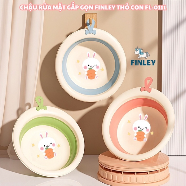 Thau chậu rửa mặt cho bé gấp gọn FINLEY thỏ cà rốt màu xanh lá - xanh dương - hồng (FL-0111)