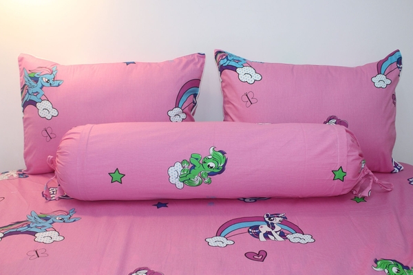 Vỏ áo gối ôm  in 5D ngựa Little Pony màu hồng vải cotton 100%