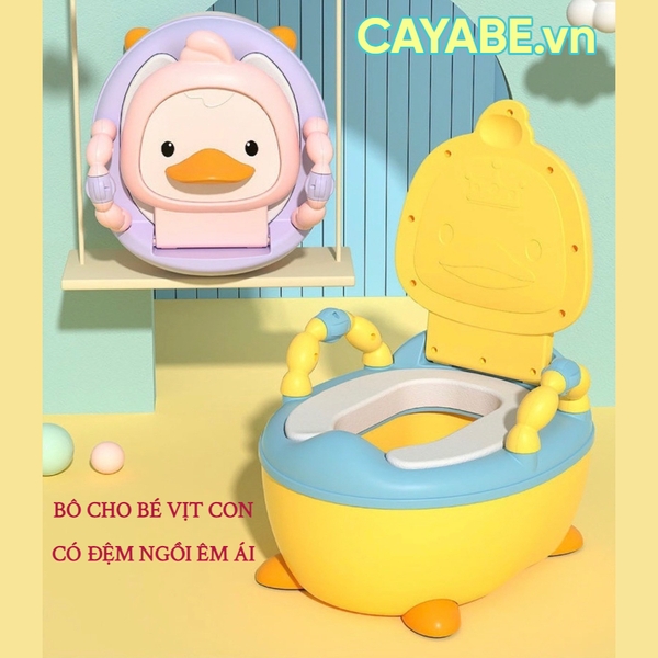 Bô vệ sinh cho bé vịt con CAYABE có tay vịn an toàn và đệm ngồi êm ái màu vàng / hồng