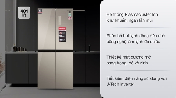 Tủ lạnh Sharp Inverter 401 lít Multi Door SJ-FXP480VG-CH