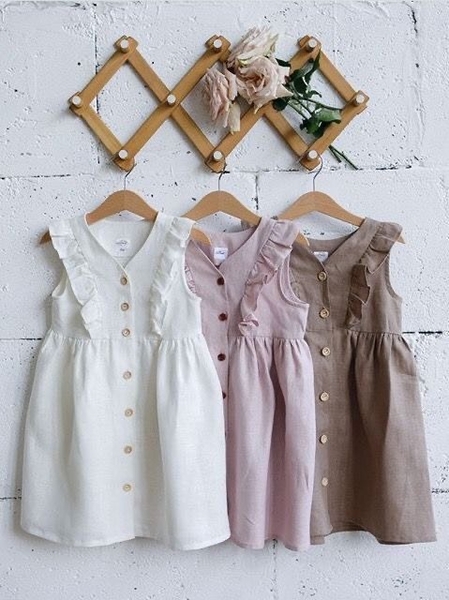 Váy bé gái thiết kế hai dây màu trắng, hồng, nâu