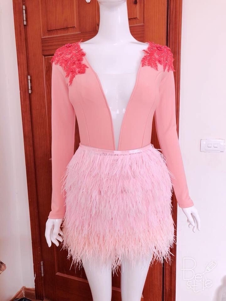 Trang phục biểu diễn lông vũ màu hồng