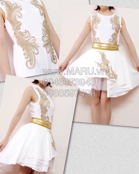 Váy múa trắng họa tiết vàng