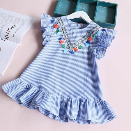 Váy bé gái thiết kế màu xanh họa tiết thổ cẩm