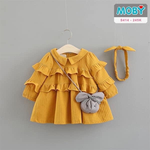 Váy trẻ em thiết kế màu vàng có tầng