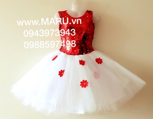Váy múa trẻ em màu đỏ trắng