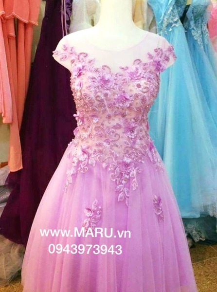 Váy dạ hội hồng tím pha ren