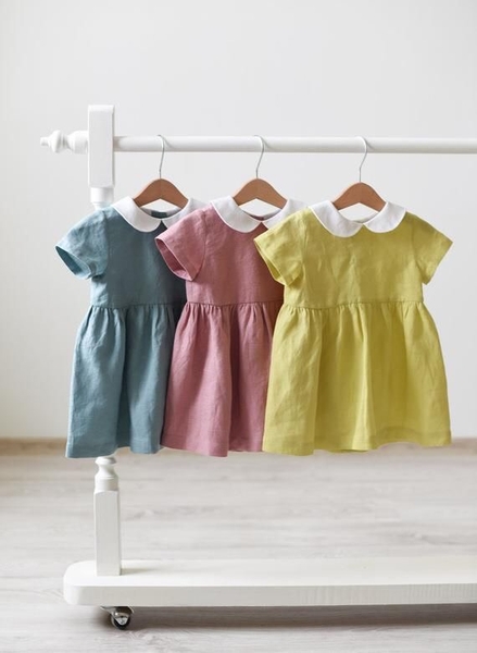 Váy vintage linen cho bé gái cổ trắng - giá sỉ