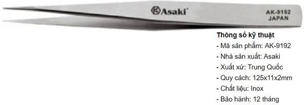 Asaki Nhíp inox gắp linh kiện mũi nhọn AK-9192