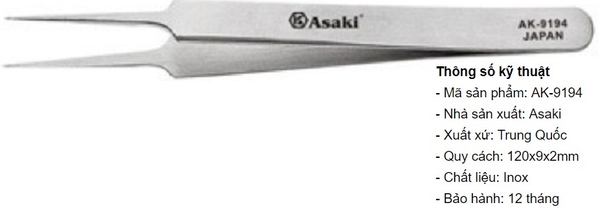 Asaki Nhíp inox gắp linh kiện mũi nhọn AK-9194