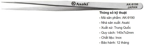 Asaki Nhíp inox gắp linh kiện mũi nhọn AK-9190