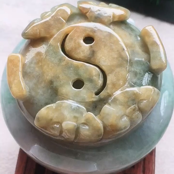 Lư đốt trầm hương chạm âm dương ngọc phỉ thúy tự nhiên Jadeite A -NT649