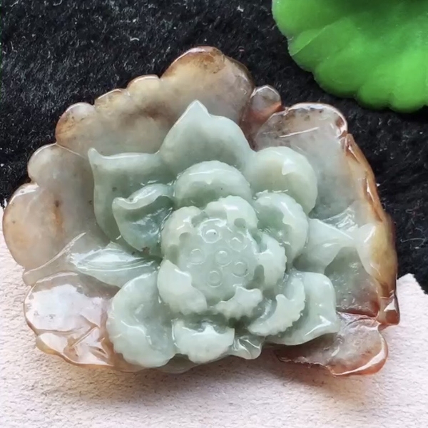 Mặt dây phong thủy hoa khai phú quý Ngọc phỉ thuý Tự nhiên Jadeite loại A -NT765