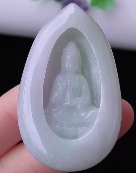 Mặt dây quan âm Ngọc Phỉ Thuý tự nhiên Jadeite loại A - NT797