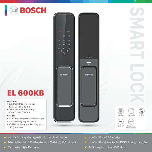 Khóa Cửa Vân Tay BOSCH EL600 EU GRAYChính Hãng Tại Bosch Luxury