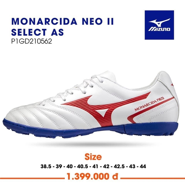 Giày đá bóng Mizuno Monarcida Neo II Select As P1GD210562 Màu Trắng logo đỏ