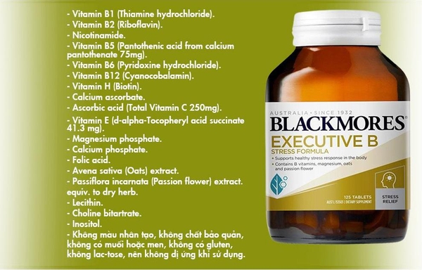 Executive B Stress Formula Blackmores - Với chiết xuất từ thảo mộc thiên nhiên giúp an thần, giảm căng thẳng thần kinh